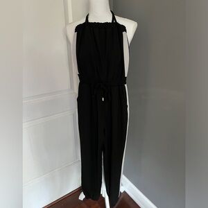 made in Italy long pants black romper with a white strip and pockets